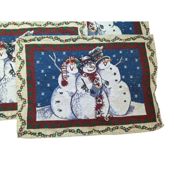 Set Of 4 Vintage Snowman Christmas Placemats Woven Tapestry Holiday Decor 12"x18 - Picture 2 of 8